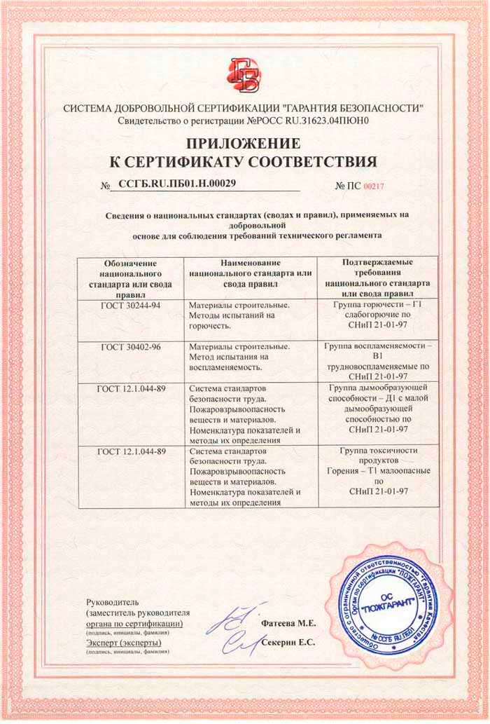 Сертификат пожарной безопасности (2 сторона)